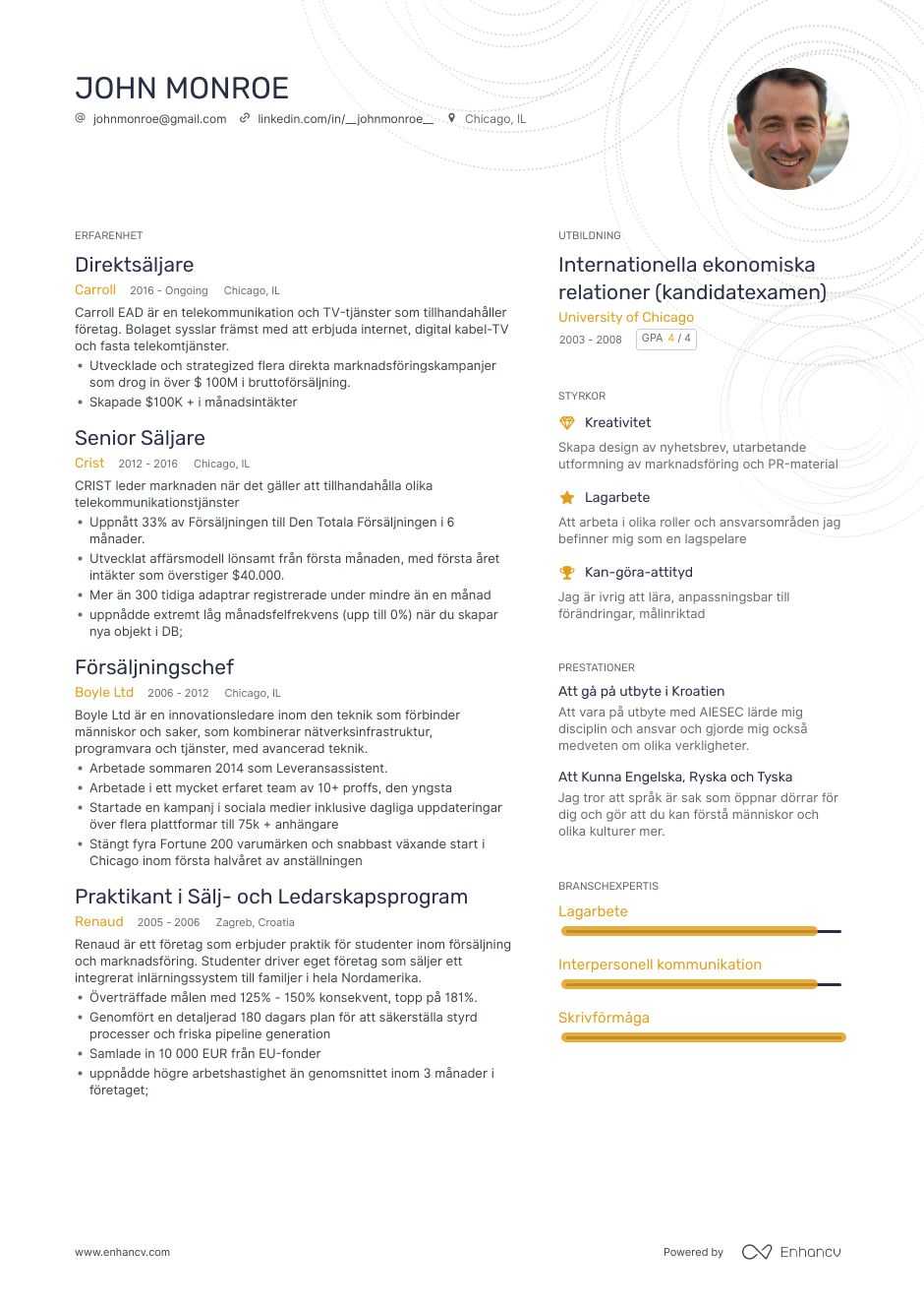 CV-exempel för säljrepresentanter